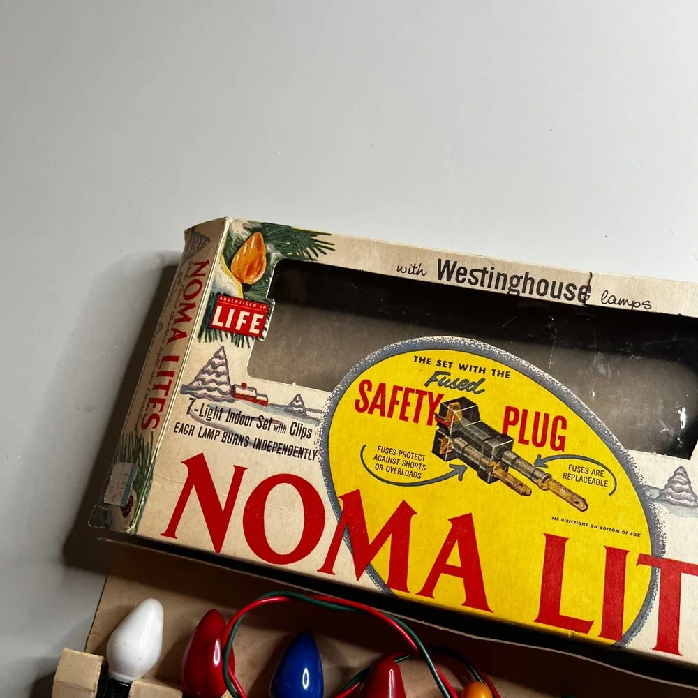 Vintage Noma Lites 7 Light Indoor Christmas Set Westinghouse Lamps Safety Plug